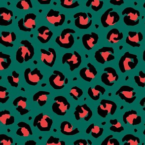 Trendy raw leopard print animals fur modern Scandinavian style panther wild cat design abstract brush christmas green red