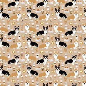 SMALL - corgis and coffees fabric best tri colored coffee design cute coffees and dogs print