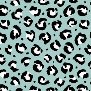 Trendy raw leopard print animals fur modern Scandinavian style panther wild cat design abstract brush moody mint
