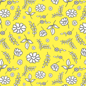 Fiori di Mimi's Meadow - White on lemon yellow, medium 