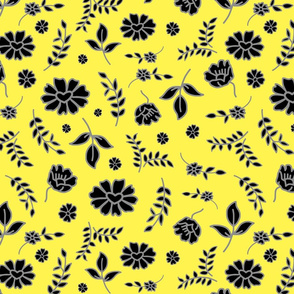 Fiori di Mimi's Meadow - Black on lemon yellow, medium