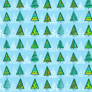 Christmas Trees, blue background