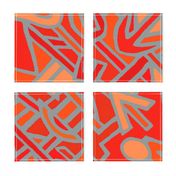 African BaKuba Wallpaper - Red Orange Gray - Large Scale