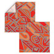 African BaKuba Wallpaper - Red Orange Gray - Large Scale