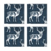 Reindeer on Blue Linen - large scale