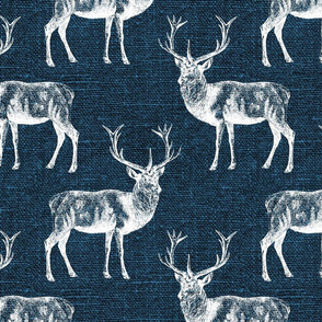 Reindeer on Blue Linen - large scale