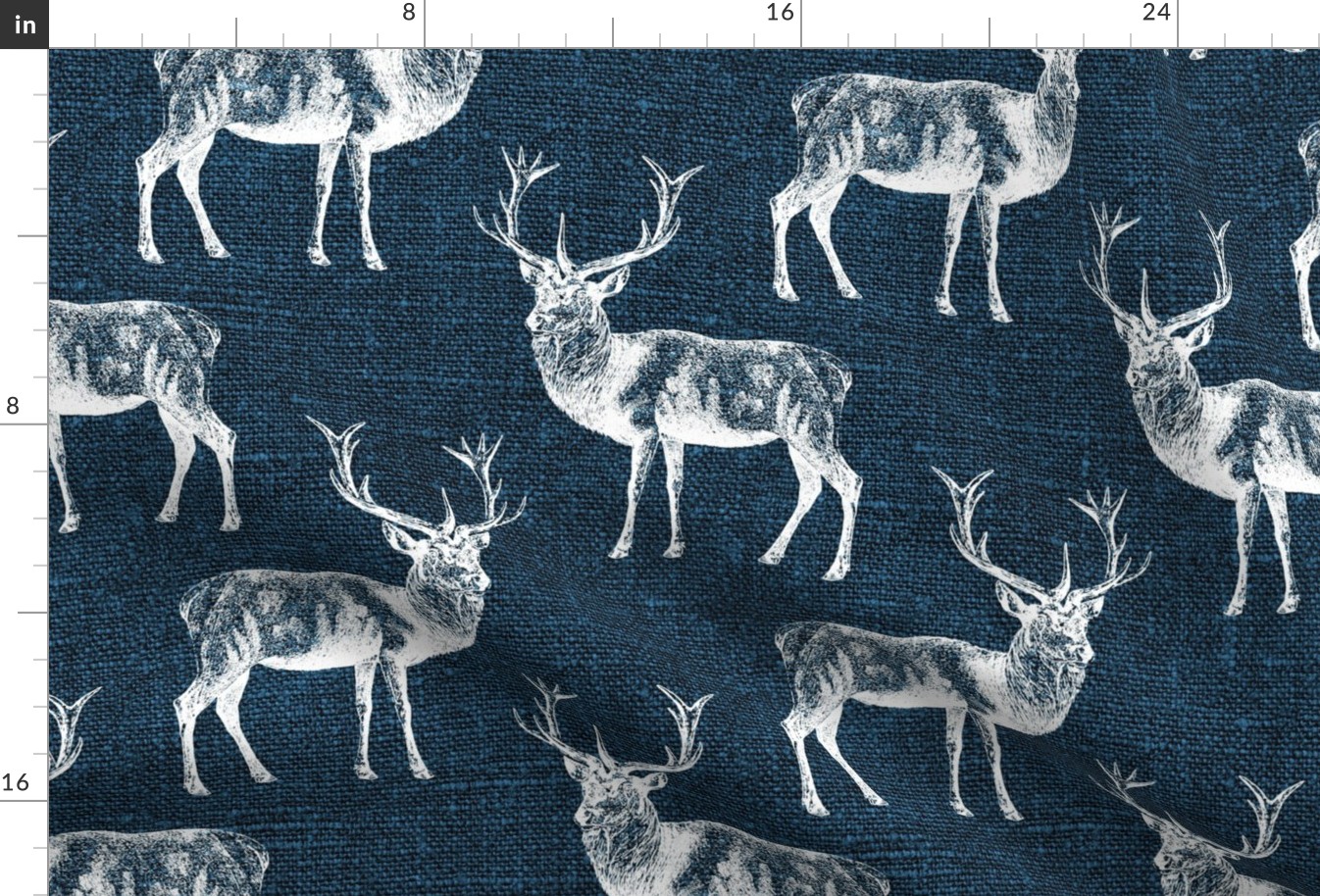 Reindeer on Blue Linen - large scale