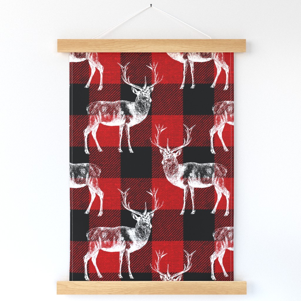 Reindeer on Red Buffalo Plaid - large scale