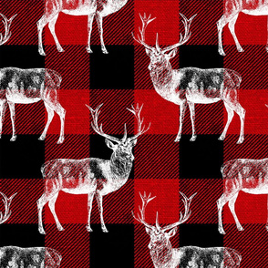 Reindeer on Red Buffalo Plaid - large scale