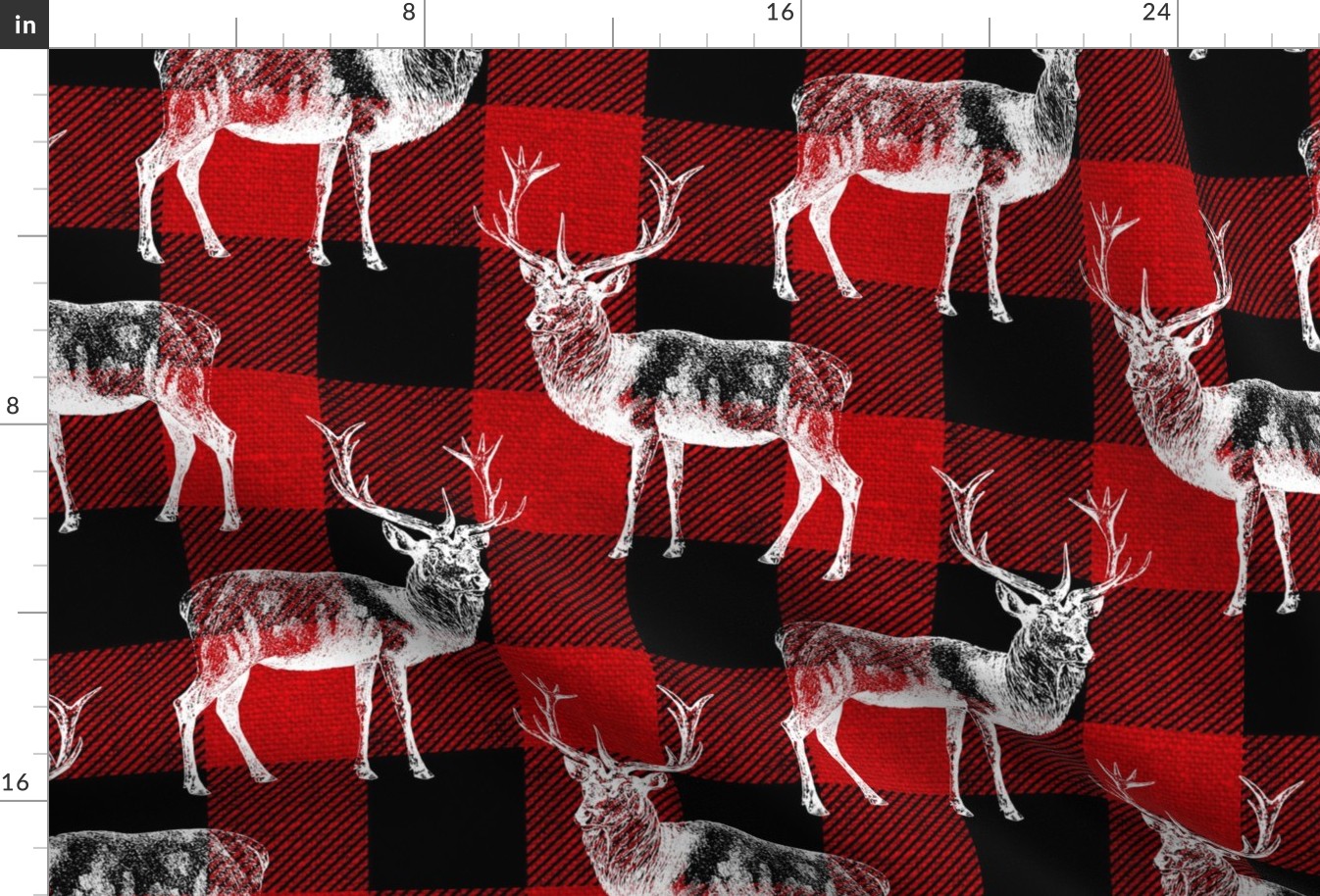Reindeer on Red Buffalo Plaid - large scale