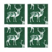 Reindeer on Forest Green Linen - large scale