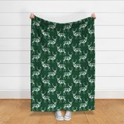 Reindeer on Forest Green Linen - large scale