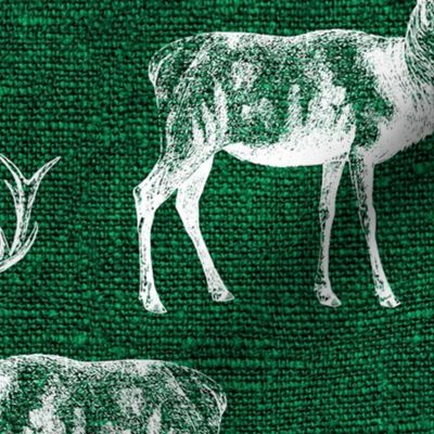 Reindeer on Forest Green Linen - large scale