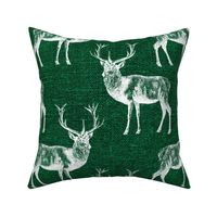 Reindeer on Forest Green Linen - large scale