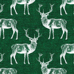 Reindeer on Forest Green Linen - large scale