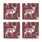 Reindeer on Cranberry Linen - large scale