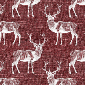 Reindeer on Cranberry Linen - large scale