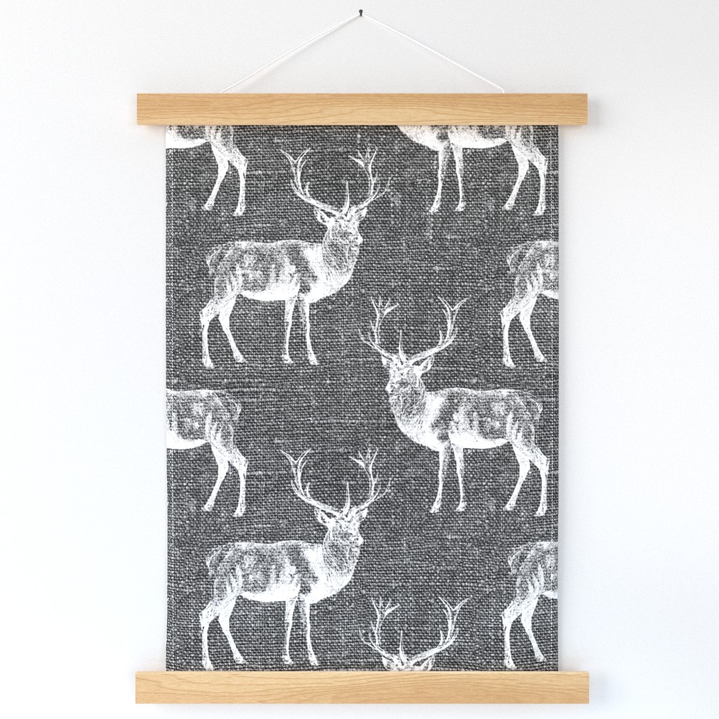 Reindeer on Grey Linen - large scale