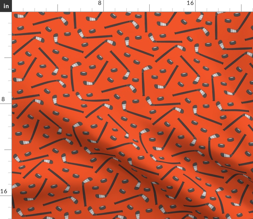 hockey sticks and pucks - dark orange & grey C19BS