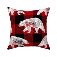 Bears on Red Buffalo Plaid - large scale