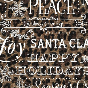Christmas Typography on textured Leopard Print Linen - large scale