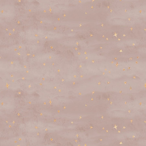 Scattered gold metallic look celestial stars on mauve texture