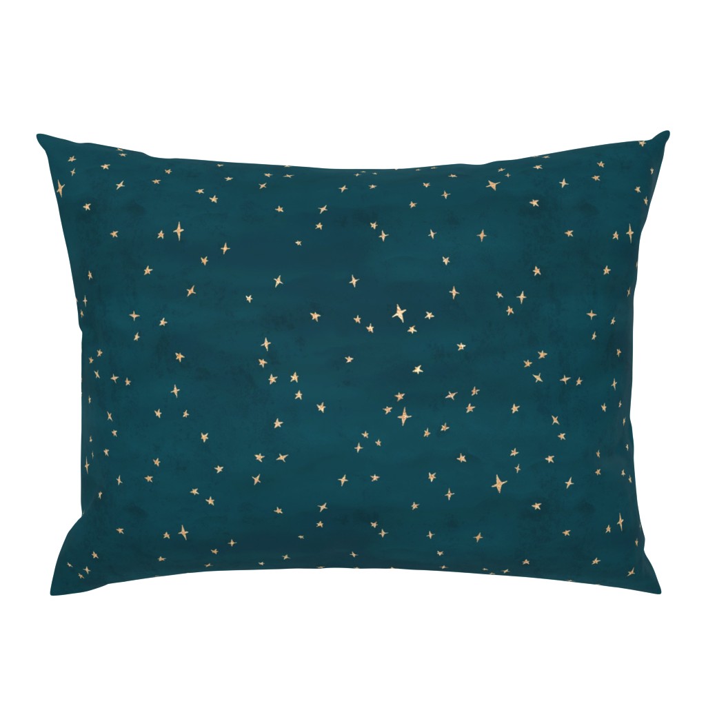 Scattered faux gold metallic look celestial stars - peacock blue textured