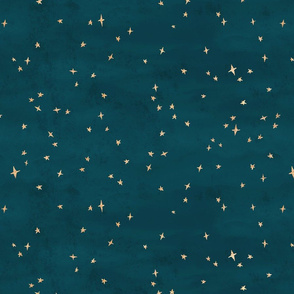 Scattered faux gold metallic look celestial stars - peacock blue textured