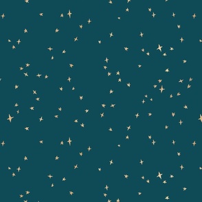 Scattered gold metallic look stars on peacock blue