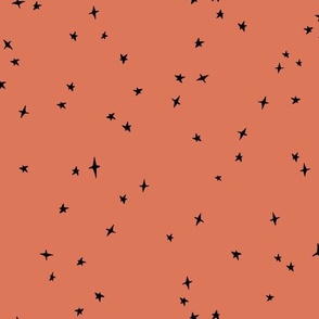 black scattered stars on terracotta red