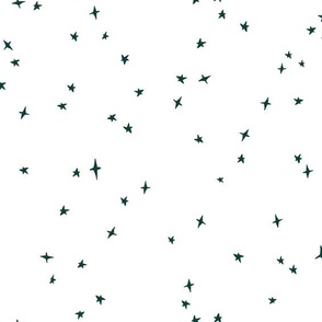 fir green scattered stars on white