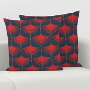 Art Deco Swans - Red on Navy