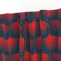 Art Deco Swans - Red on Navy