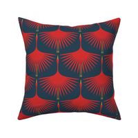 Art Deco Swans - Red on Navy