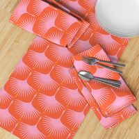 Art Deco Swans - Pink on Red/Orange