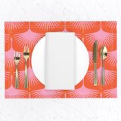 Art Deco Swans - Pink on Red/Orange