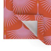 Art Deco Swans - Pink on Red/Orange