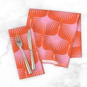 Art Deco Swans - Pink on Red/Orange