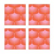 Art Deco Swans - Pink on Red/Orange