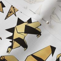 Small scale // Origami metallic dino friends // white background golden dinosaurs