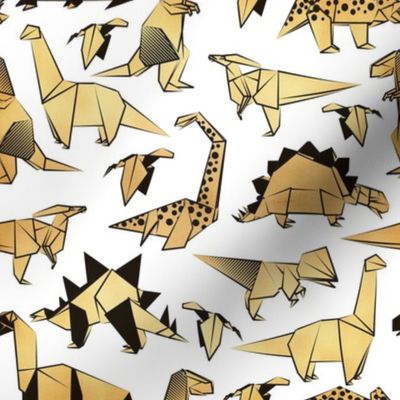 Small scale // Origami metallic dino friends // white background golden dinosaurs