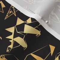 Small scale // Origami metallic dino friends // black background golden lined dinosaurs