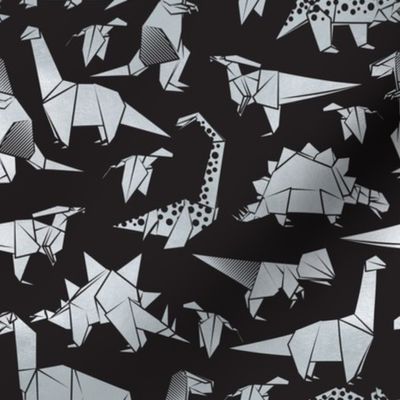 Small scale // Origami metallic dino friends // black background silver dinosaurs
