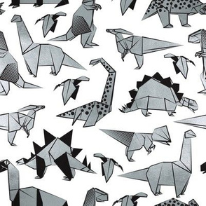 Small scale // Origami metallic dino friends // white background silver dinosaurs