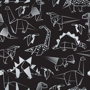 Small scale // Origami metallic dino friends // black background silver lined dinosaurs