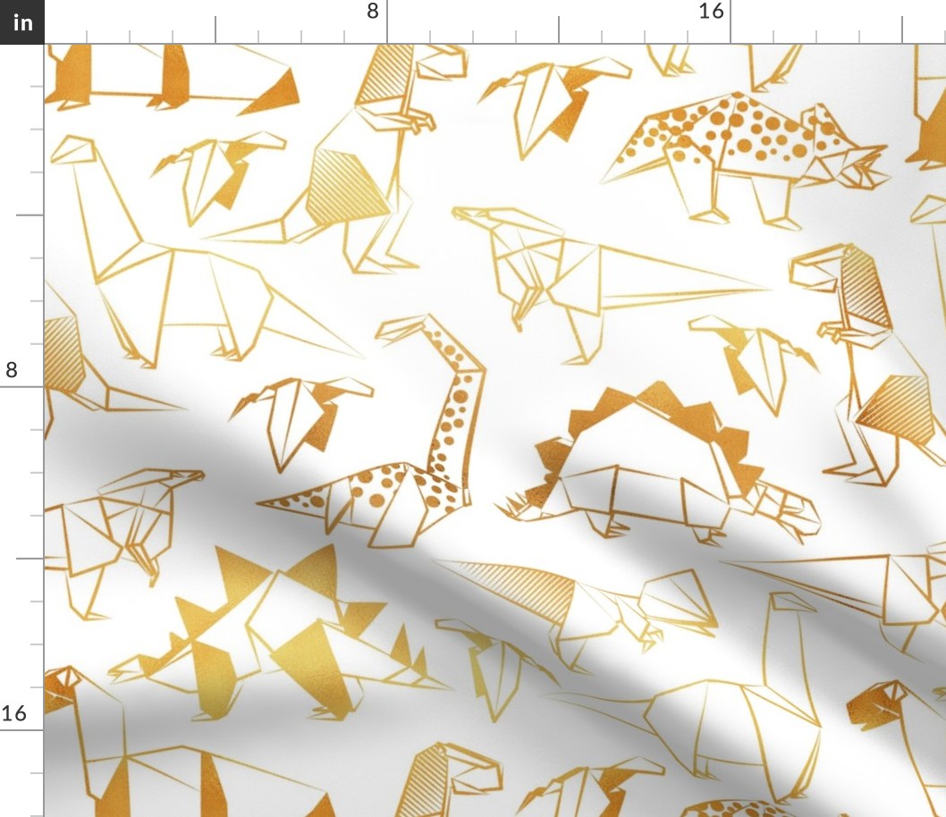 Normal scale // Origami metallic dino friends // white background golden lined dinosaurs