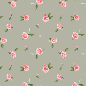 Watercolor Roses, Muted Green