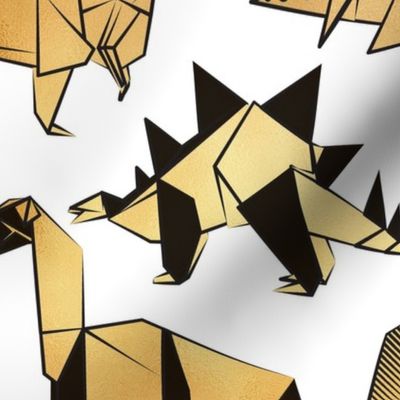 Normal scale // Origami metallic dino friends // white background golden dinosaurs