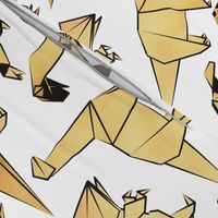 Normal scale // Origami metallic dino friends // white background golden dinosaurs