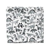 Normal scale // Origami metallic dino friends // white background silver dinosaurs
